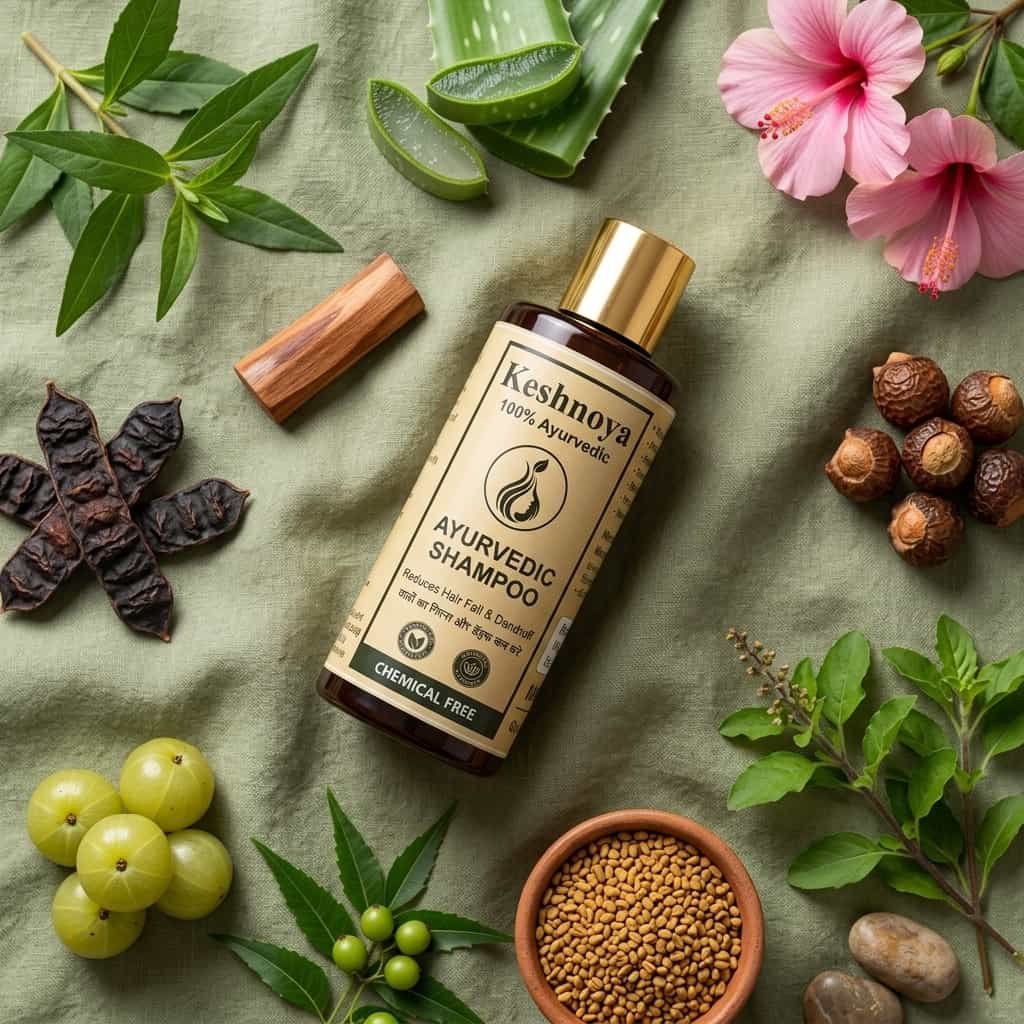Keshnoya Ayurvedic Shampoo — Freedom from Dandruff & Hair Fall | 10 Ancient Herbs | 100% Chemical Free | 150ml - Image 2
