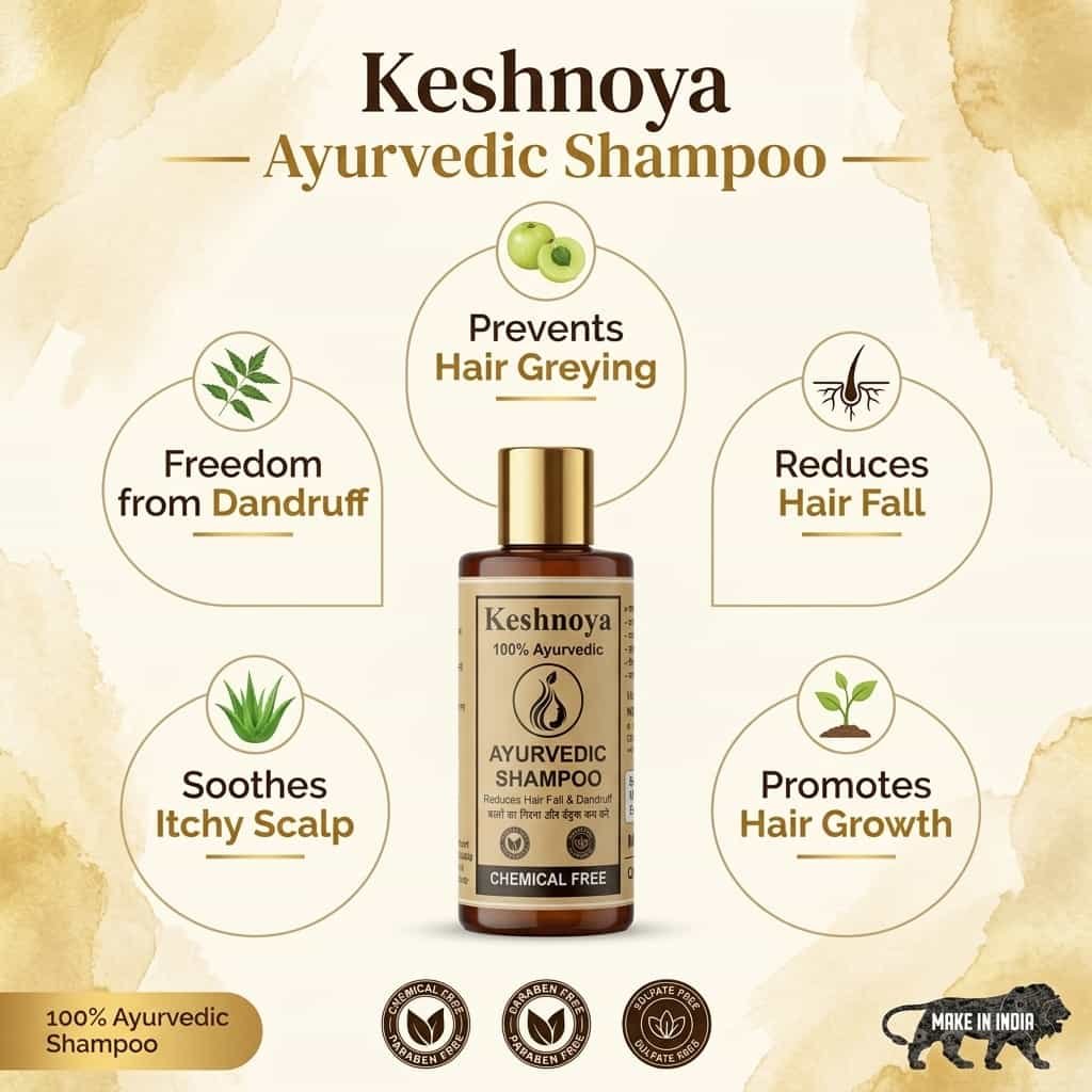 Keshnoya Ayurvedic Shampoo — Freedom from Dandruff & Hair Fall | 10 Ancient Herbs | 100% Chemical Free | 150ml - Image 6