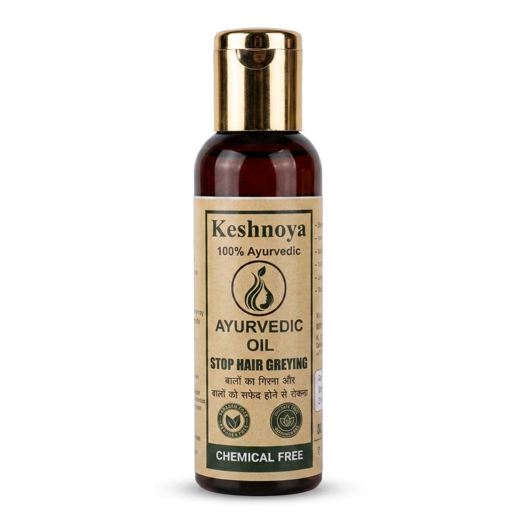 Keshnoya Ayurvedic Hair Oil — Stop Grey Hair & Hair Fall | 10 Ancient Herbs | 100% Chemical Free | 100ml