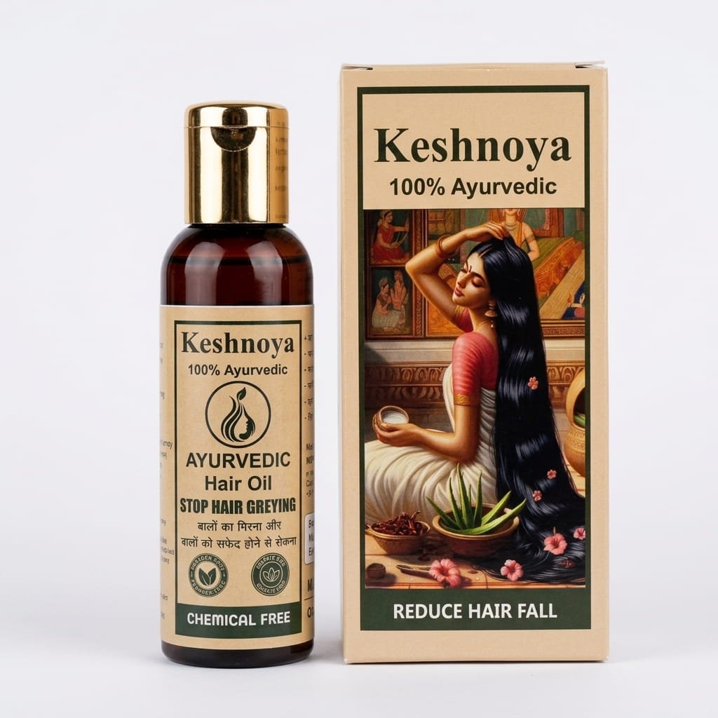 Keshnoya Ayurvedic Hair Oil — Stop Grey Hair & Hair Fall | 10 Ancient Herbs | 100% Chemical Free | 100ml - Image 8