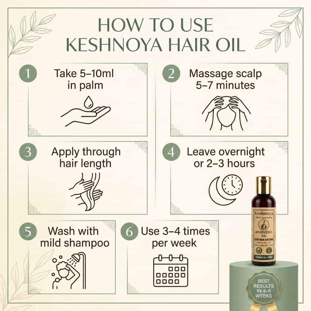 Keshnoya Ayurvedic Hair Oil — Stop Grey Hair & Hair Fall | 10 Ancient Herbs | 100% Chemical Free | 100ml - Image 5